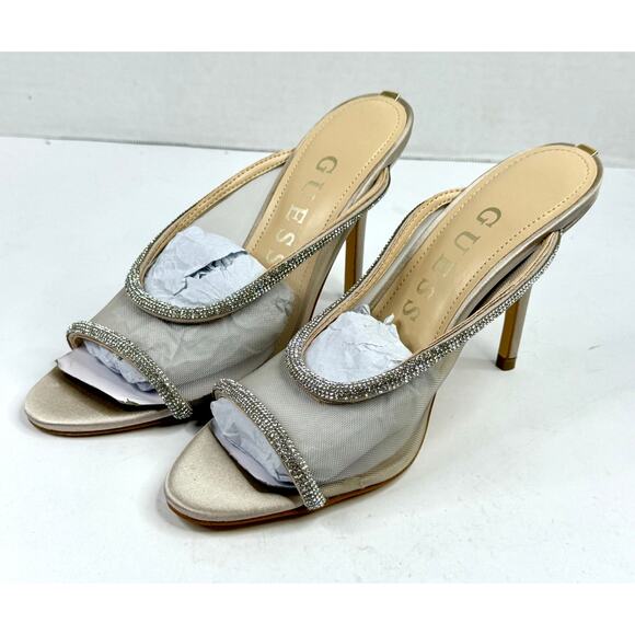 Guess Mansa Rhinestone Mesh Heels Size 6.5M Light Natural NWT - Picture 1 of 7